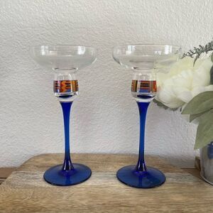 Vintage Avon Kente Inspired Cobalt Blue Candle Holders Set of 2 1993 EUC